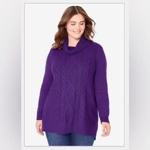 Woman Within Turtleneck Cable Sweater